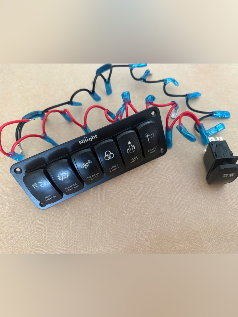 Nilight Black 6-Gang LED Rocker Switch Panel with Pre-Wired Connectors